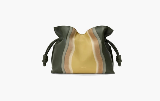 Medium Flamenco Clutch Landscape In Nappa Calfskin "Bottle Green/Ochre"