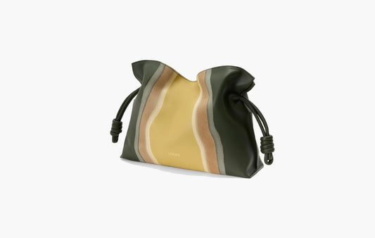 Medium Flamenco Clutch Landscape In Nappa Calfskin "Bottle Green/Ochre"