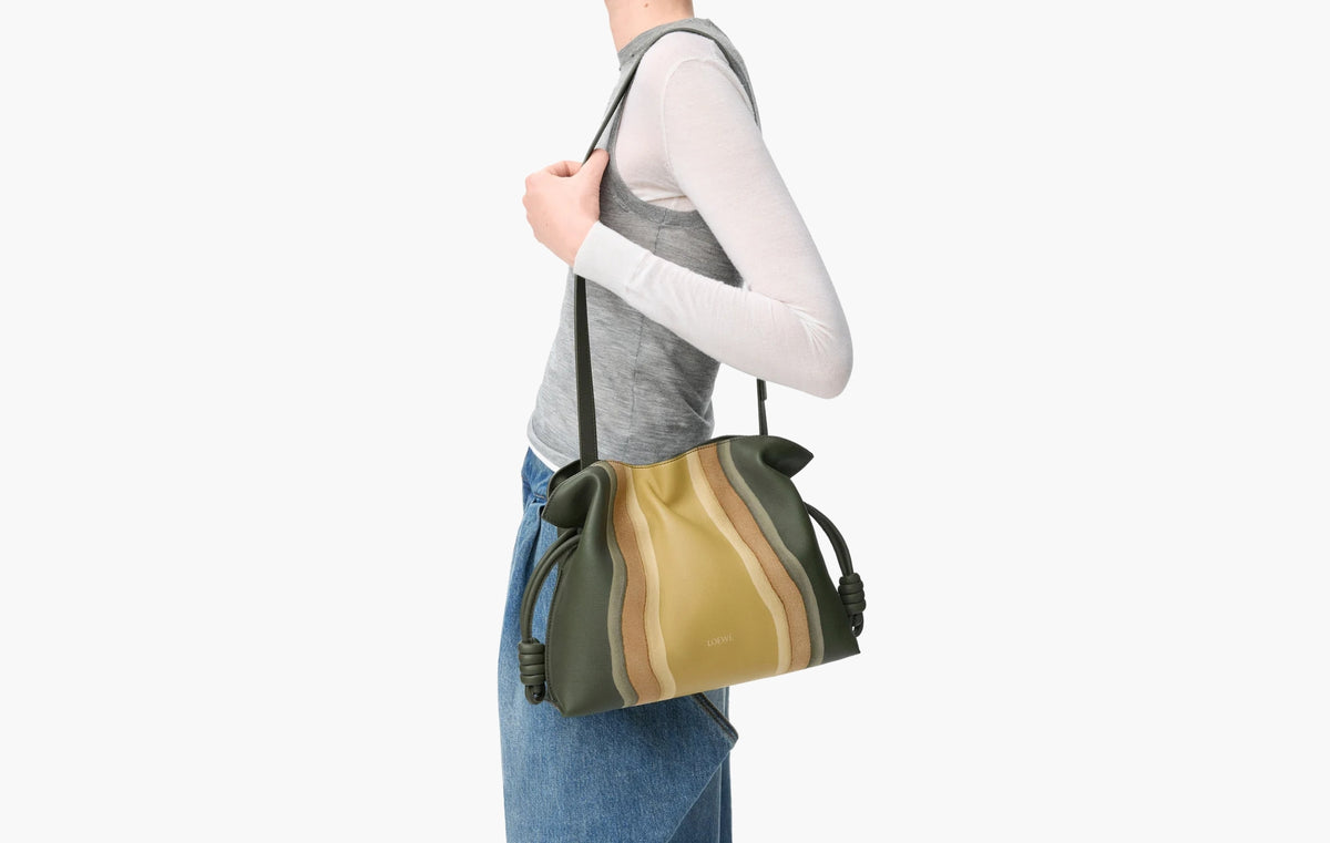 Medium Flamenco Clutch Landscape In Nappa Calfskin "Bottle Green/Ochre"