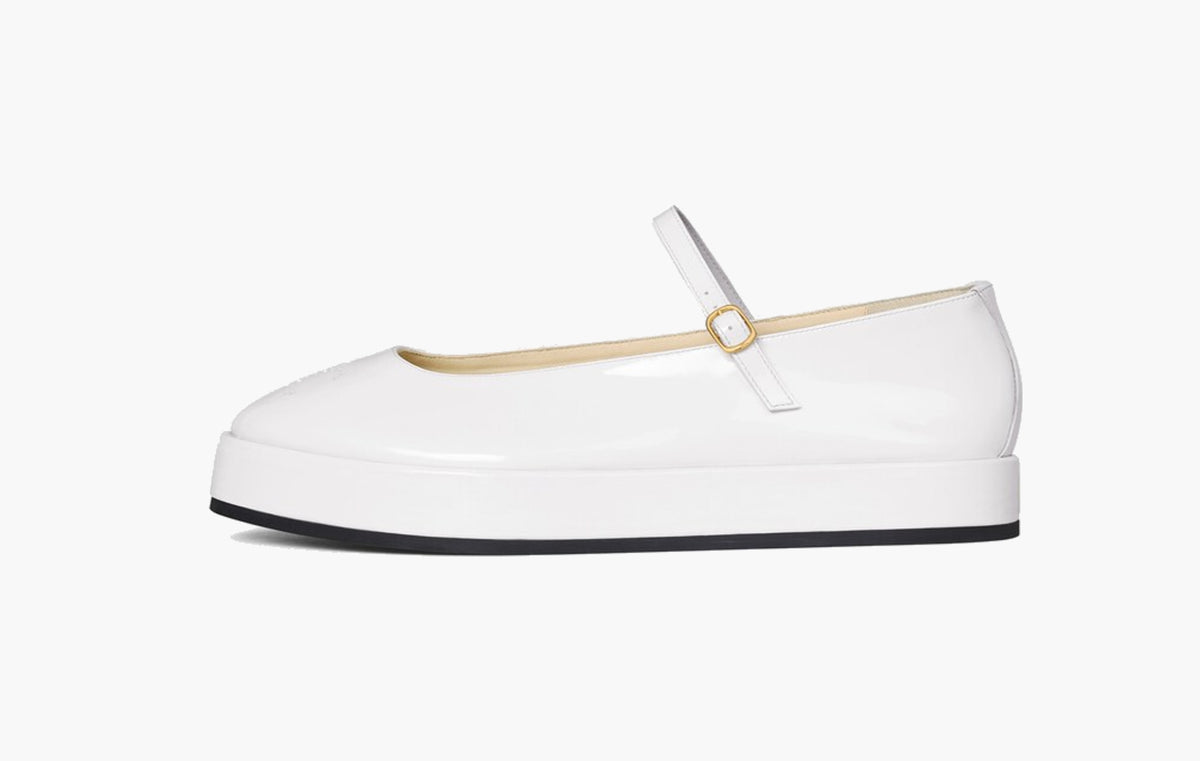 Clara Wedge Mary-Jane Ballerina In Patent Calfskin "White"