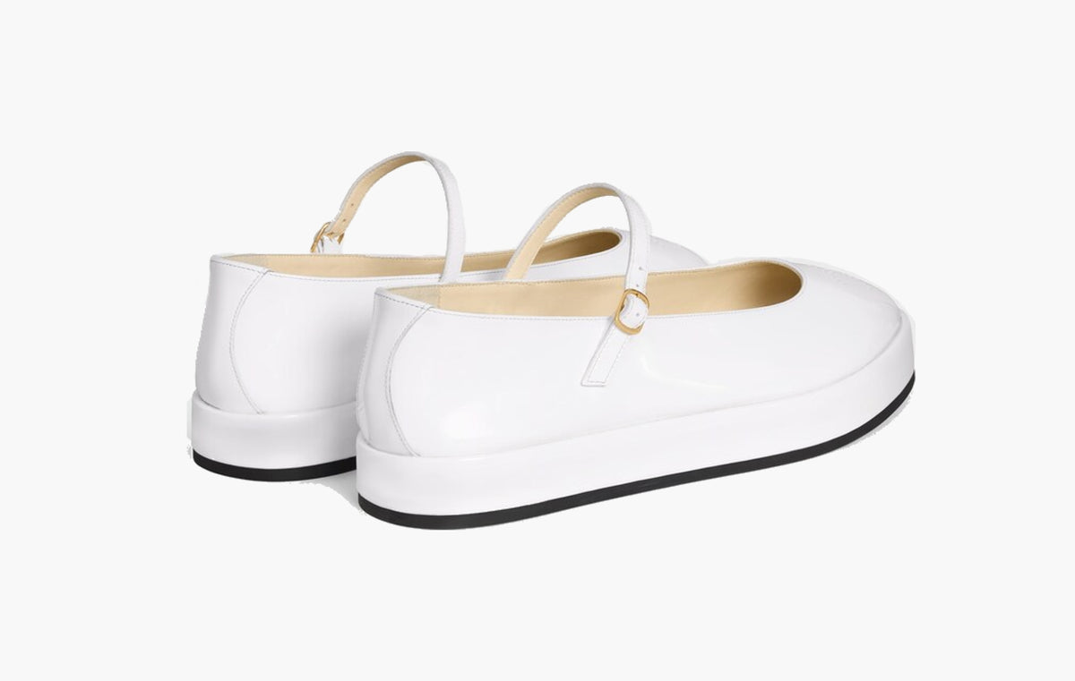 Clara Wedge Mary-Jane Ballerina In Patent Calfskin "White"